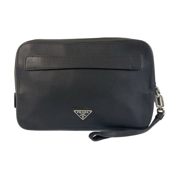 Prada Leather Triangle Logo Clutch - Picture 1 of 10